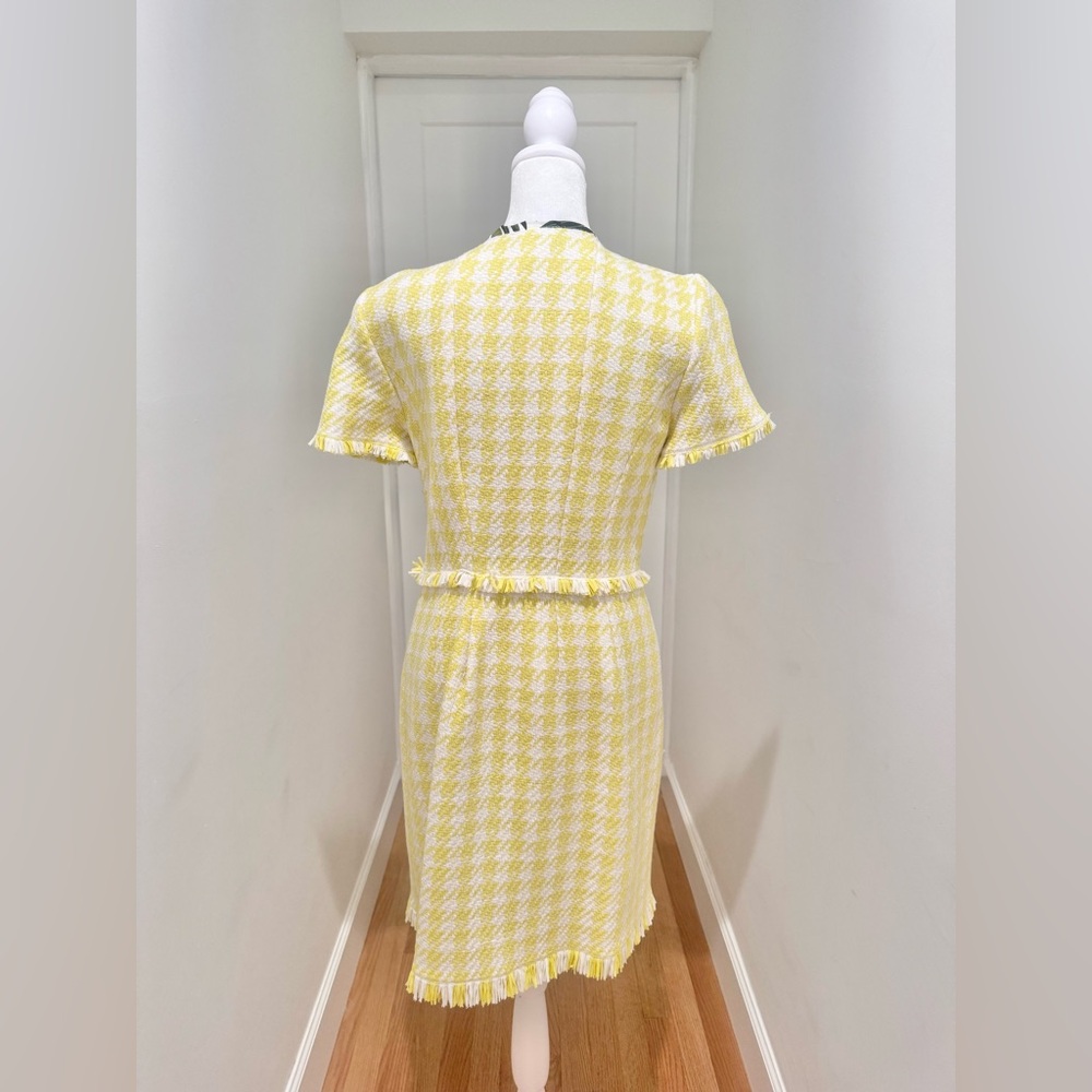 Oscar de la Renta Yellow Fringe Gigham Mini Dress - Picture 3 of 7